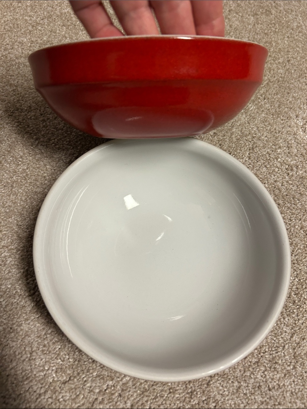 **TWO**Emile Henry Red Pasta/Salad/Cereal Bowls, #33.04, France, Great Shape